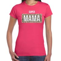 Super mama cadeau t-shirt met panter print roze voor dames - Moederdag 2XL  -