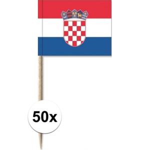 Cocktailprikkers Kroatie vlag - 50x - 8 cm -mini vlaggetjes -Houten spiesjes