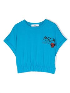 MSGM Kids t-shirt en coton à logo imprimé - Bleu