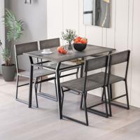 5-Delige Eettafel Set Rechthoekige Keukentafel met 4 Stoelen Opbergplank Metalen Frame Ruimtebesparende Set voor Eetkamer Grijs