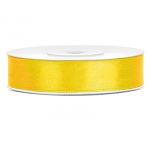1x Gele satijnlint rol 1,2 cm x 25 meter cadeaulint verpakkingsmateriaal   -