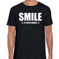 Smile if drunk / Lach als je dronken bent drank fun t-shirt zwart voor heren - thumbnail