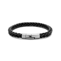 Armband leder-staal zwart-zilverkleurig 10 mm