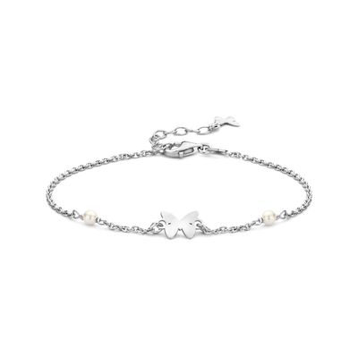 Armband Vlinder zilver-synth. parel 1,5 mm 16-19 cm