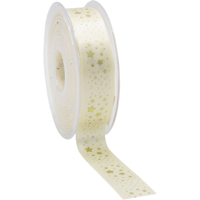 Satijnlint | 23mm | 25m | PP | Wonderful Stars | ivoor/goud