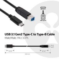 CLUB3D USB 3.1 Gen2 Type-C to Type-B Cable Male/Male, 1 meter - thumbnail