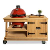 Eiken tafel met kast + Kamado Joe Classic of Big Joe - Rood