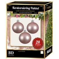 24 Stuks mat glazen Kerstballen pakket lichtroze 6 en 8 cm - thumbnail