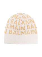 Balmain Kids bonnet en maille à logo intarsia - Blanc - thumbnail