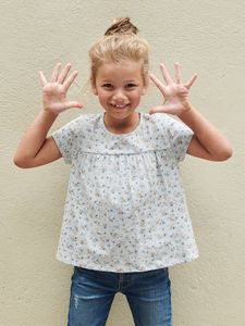 Blouse-T-shirt met bloemenprint voor meisjes hemelsblauw