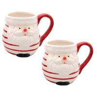 Kerst mok - 2x - kerstman - 8 x 11 cm - keramiek - 400 ml - beker - koffiemok/theemok