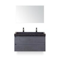 Dante Badmeubelset 100 cm - Beton Antrac - Wastafel Hardsteen Wit Lucca 2 kraangaten - met Spiegel