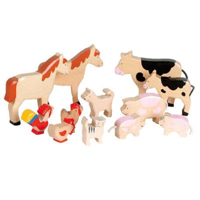 Goki houten boerderijdierenset, 12dlg.