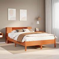 Bed met boekenkast zonder matras grenenhout wasbruin 135x190 cm