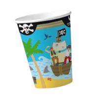 Party bekers piraten eiland thema - 8x stuks - Kinderverjaardag feestartikelen - karton