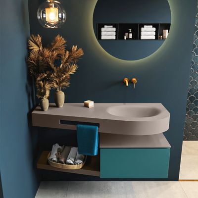 MONDIAZ RIVA 120cm badmeubel onderkast / planchet kleur Smag met 1 lade. Wastafel DULCET rechts 0 kraangaten kleur Smoke. MONDIAZ RIVA 120cm badmeubel onderkast / planchet kleur Smag met 1 lade. Wastafel DULCET rechts 0 kraangaten kleur Smoke.