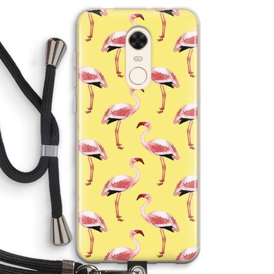 Flamingo's geel: Xiaomi Redmi 5 Transparant Hoesje met koord