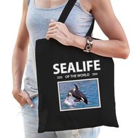 Katoenen tasje Orka zwart - sealife of the world Orkas cadeau tas - thumbnail