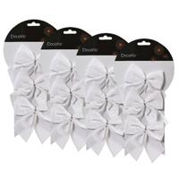 Kerstornamenten strikken - 12x - velvet wit - 9 x 10 cm - kerstboomstrikjes