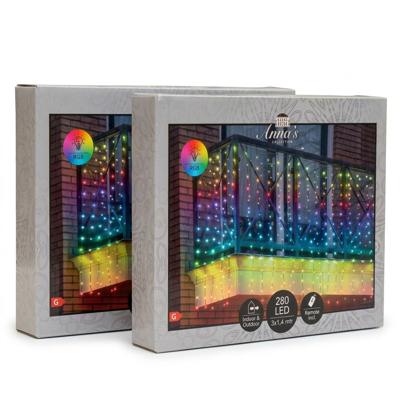 Lichtgordijn - 2x - 280 led lampjes - kleurveranderend - 300 x 140 cm - met afstandsbediening