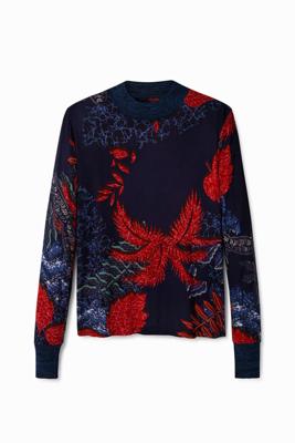 Slim fit T-shirt in tropische stijl - BLUE - L