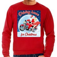 Foute kersttrui voor motorliefhebbers driving home rood heren - thumbnail