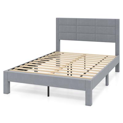 Bedframe Voor 200 x 140 cm Matras Velours Stof Gevoerd Tweepersoonsbed Platformbed Grijs