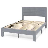 Bedframe Voor 200 x 140 cm Matras Velours Stof Gevoerd Tweepersoonsbed Platformbed Grijs
