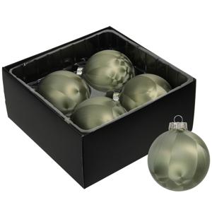 Luxe kerstballen - 4x stuks - 8 cm - olijf groen - glas - ice finish - kerstversiering