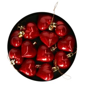 Othmar Decorations Kersthangers hartjes - 12x - 4 cm - rood