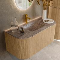Badmeubel Mondiaz Kurve-Dlux | 100 cm | Meubelkleur Oak | Wastafelkleur Oza | Solid surface | Wasbak midden spoelbak | 1 kraangat Badmeubel Mondiaz Kurve-Dlux | 100 cm | Meubelkleur Oak | Wastafelkleur Oza | Solid surface | Wasbak midden spoelbak | 1 kraangat