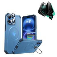 iPhone 16 Plus Cyber Tough Magnetic Case Privacy Protection Bundle (Camera Control, Stash Stand) - Light Blue