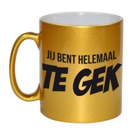 Jij bent helemaal te gek mok / beker gouden cadeau collega 330 ml