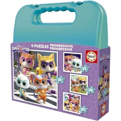 Progressieve puzzelkoffer - EDUCA - SuperKitties - 12+16+20+25 stukjes