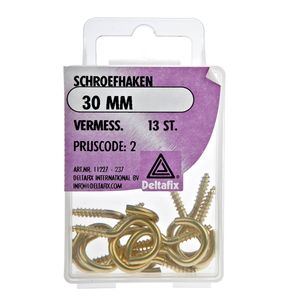 Deltafix Schroefhaken - 13x - vermessingd metaal - 30 mm - ijzerwaren