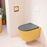 Wandcloset Mondiaz Lavie | Zonder spoelrand | Incl.Toiletzitting-Dark Grey | Keramiek | Ocher (geel)