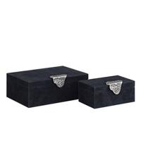 PTMD Opbergbox Hazael - 36x25x13 cm - Suede - Zwart - Set van 2