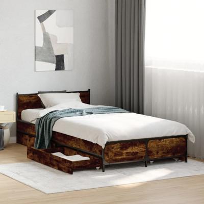 Bedframe met lades bewerkt hout gerookt eikenkleurig 75x190 cm
