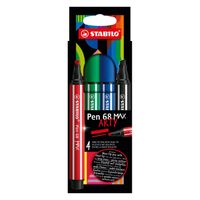 STABILO Pen 68 MAX ARTY Viltstift Met Dikke Beitelpuntetui 4 Kleuren