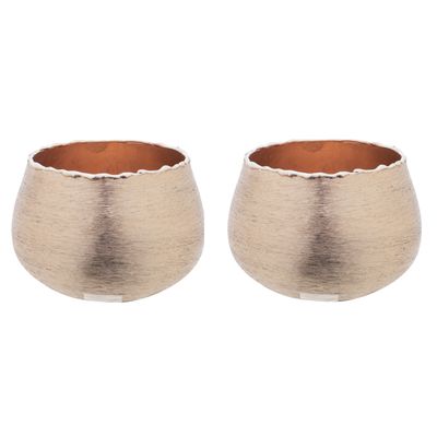 Set van 2x stuks theelichthouder / waxinelichthouder geborsteld aluminium rose 10 x 6,5 cm