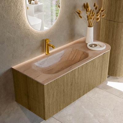 Badmeubel Mondiaz Kurve-Dlux | 115 cm | Meubelkleur Dusk | Wastafelkleur Saba | Solid surface | Wasbak linker zijde spoelbak | 1 kraangat