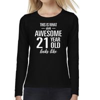 Awesome 21 year / 21 jaar cadeau shirt long sleeves zwart dames - thumbnail