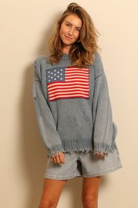 Denimist Denimist - sweater - DSW9204-117 AMERICAN FLAG SWEATER - LIGHT INDIGO