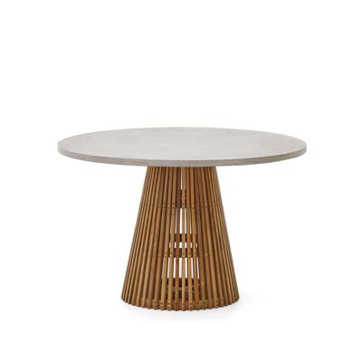 Kave Home Ronde Eettafel 'Alcaufar' Cement en Teakhout, 120cm, kleur Grijs
