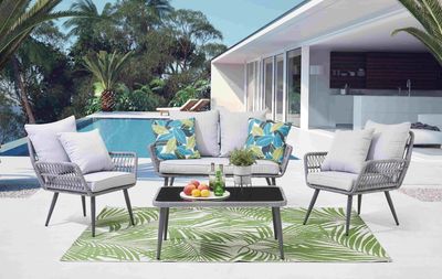 Artistiq Loungeset 'Camile' 2 stoelen + bank + tafel, Polyrotan