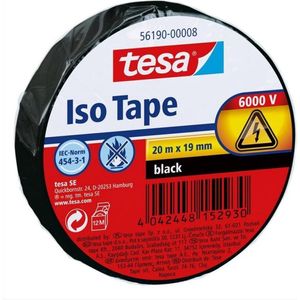 1x Tesa isolatietape rol zwart 20 mtr x 1,9 cm klusbenodigdheden   -