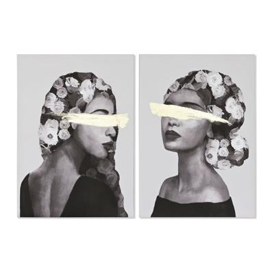 Schilderij Home ESPRIT Vrouw Gouden Modern 70 x 3,7 x 100 cm (2 Stuks)