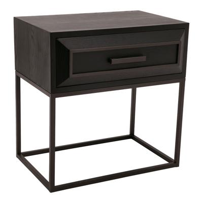 Lixly Zwarte houten nachtkastje met ijzeren frame