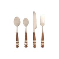 Bestek Home ESPRIT Wit Zilverkleurig Natuurlijk Roestvrij staal Acacia 4,5 X 2 X 21 CM 16 Onderdelen