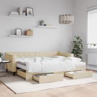 Slaapbank met onderschuifbed en lades 80x200 cm stof crèmekleur